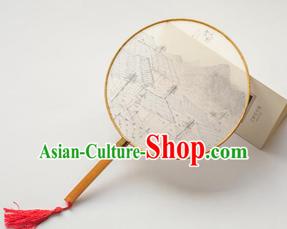 Traditional Chinese Palace Lady Accessories Hanfu Circular Fans, Asian China Ancient Ink Painting Round Fan for Women