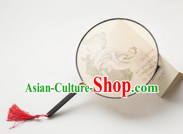 Traditional Chinese Palace Lady Accessories Hanfu Circular Fans, Asian China Ancient Ink Painting Round Fan for Women