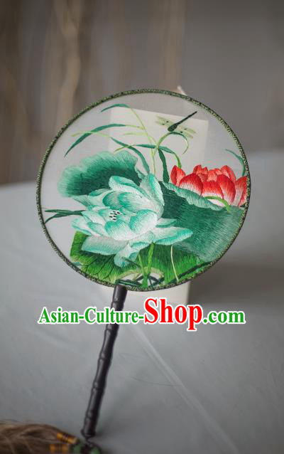 Traditional Chinese Palace Lady Accessories Hanfu Embroidered Lotus Circular Fans, Asian China Ancient Round Fan for Women