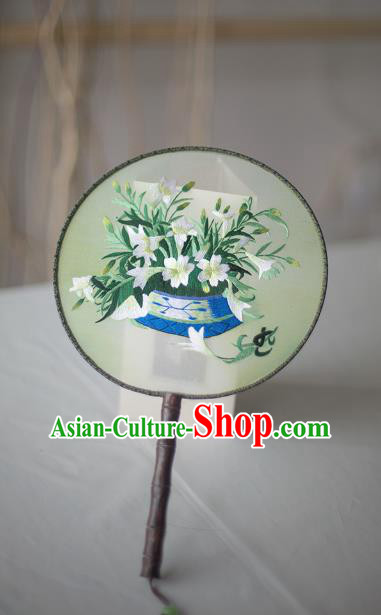 Traditional Chinese Palace Lady Accessories Hanfu Embroidered Flowers Circular Fans, Asian China Ancient Round Fan for Women
