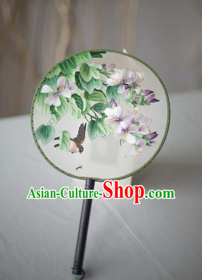 Traditional Chinese Palace Lady Accessories Hanfu Embroidered Birds Flowers Fans, Asian China Ancient Round Fan for Women