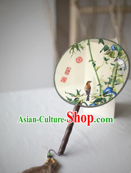 Traditional Chinese Palace Lady Accessories Hanfu Embroidered Birds Fans, Asian China Ancient Round Fan for Women