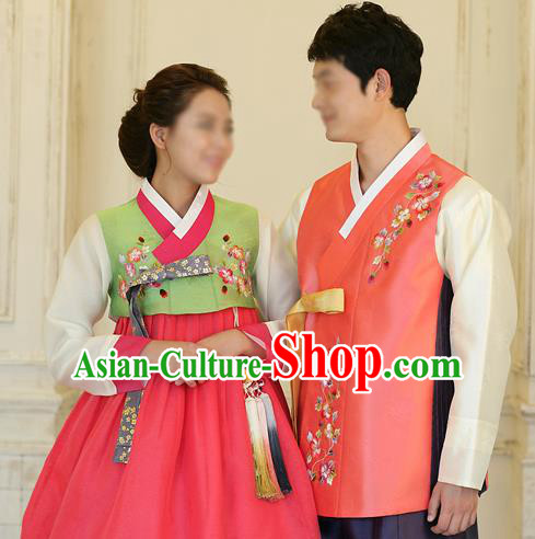 Traditional Korean Costumes Bridegroom and Bride Formal Attire Ceremonial Clothes, Korea Court Embroidered Wedding Clothing for Men for Women