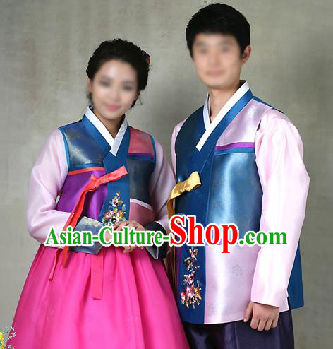 Traditional Korean Costumes Bridegroom and Bride Formal Attire Ceremonial Clothes, Korea Court Embroidered Wedding Clothing for Men for Women