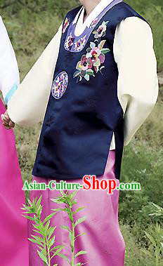 Traditional Korean Costumes Bridegroom Formal Attire Ceremonial Navy Cloth, Asian Korea Hanbok Embroidered Clothing for Men