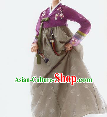 Traditional Korean Costumes Palace Lady Formal Attire Ceremonial Wedding Grey Dress, Asian Korea Hanbok Court Bride Clothing for Women