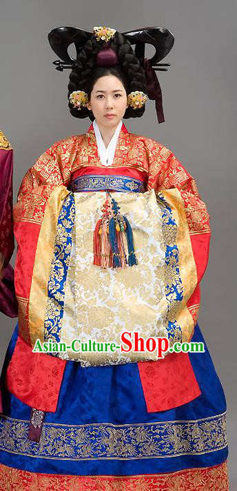 Traditional Korean Costumes Bride Formal Attire Ceremonial Palace Lady Full Dress, Korea Court Embroidered Wedding Clothing for Women