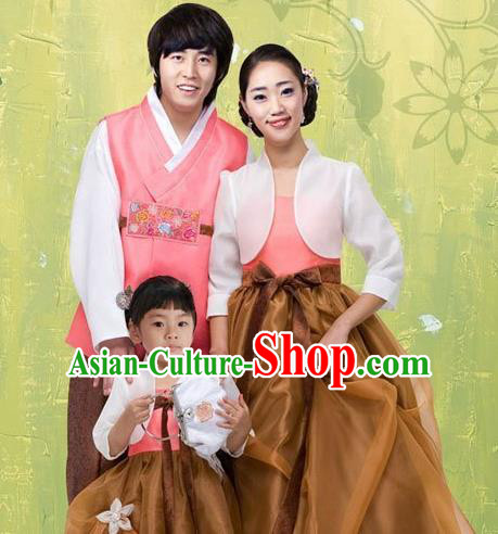 Traditional Korean Costumes Parent-Child Outfit Full Dress Family Formal Attire Ceremonial Clothes, Korea Court Embroidered Clothing