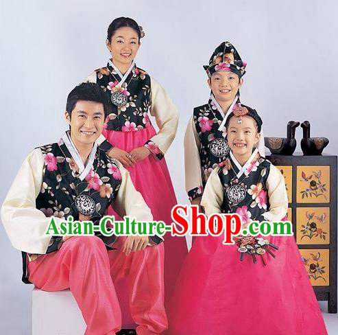 Traditional Korean Costumes Parent-Child Outfit Full Dress Family Formal Attire Ceremonial Clothes, Korea Court Embroidered Clothing