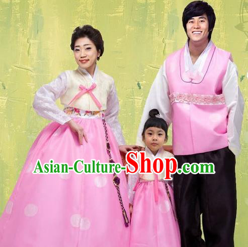 Traditional Korean Costumes Parent-Child Outfit Full Dress Family Formal Attire Ceremonial Clothes, Korea Court Embroidered Clothing Complete Set