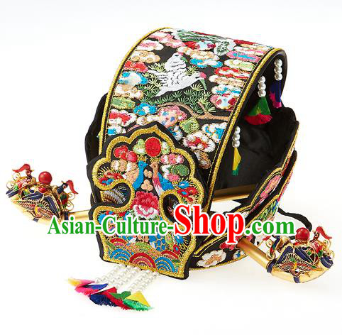 Traditional Korean Palace Lady Hair Accessories Hair Crown, Asian Korea Hanbok Bride Embroidered Headband Headwear for Women