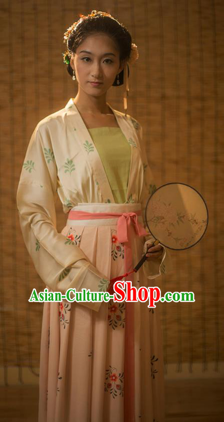 Traditional Chinese Song Dynasty Nobility Lady Embroidered Dress Costume, Asian China Ancient Hanfu Dress Clothing for Women