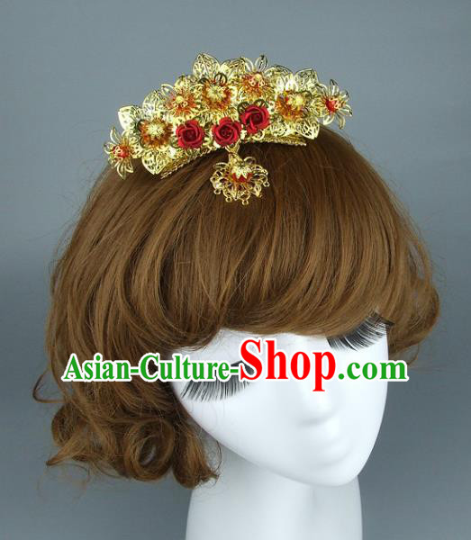 Top Grade Handmade Chinese Wedding Hair Accessories Xiuhe Suit Hair Clasp, Baroque Style Bride Hair Comb Headwear for Women