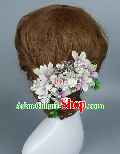 Top Grade Handmade Wedding Hair Accessories Ceramics Flowers Hair Stick, Baroque Style Bride Headwear for Women
