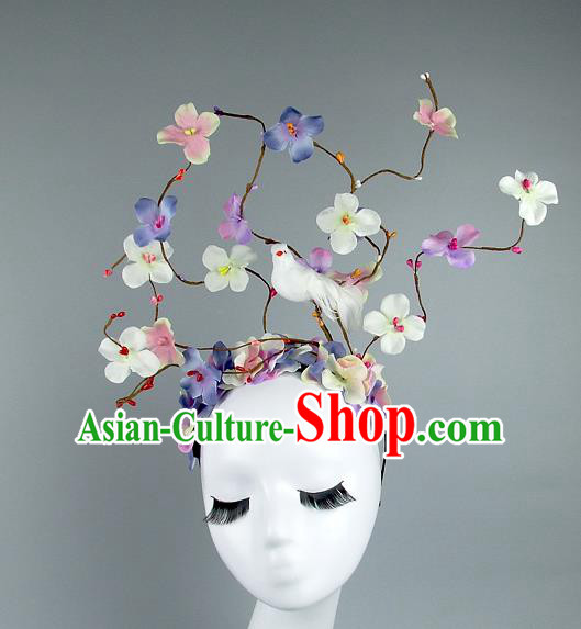 Asian China Colorful Flowers Hair Accessories Model Show Headdress, Halloween Ceremonial Occasions Miami Deluxe Headwear