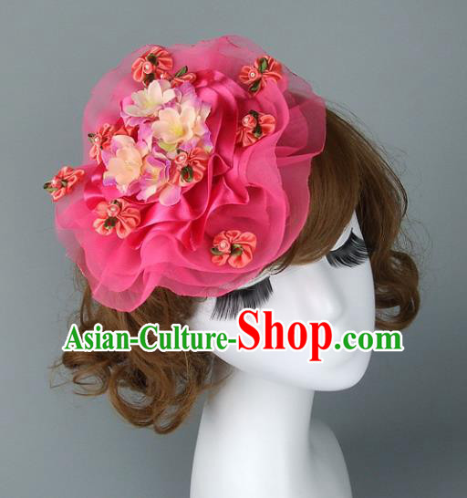 Asian China Exaggerate Wedding Hair Accessories Model Show Pink Hat, Halloween Ceremonial Occasions Miami Deluxe Headwear