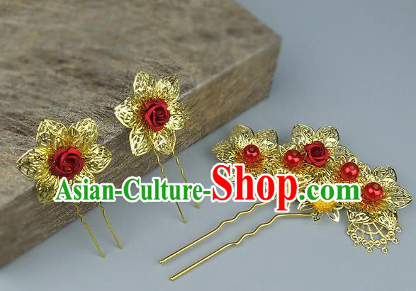 Traditional Handmade Chinese Ancient Classical Hair Accessories Bride Wedding Hair Sticks Hair Fascinators Hairpins for Women