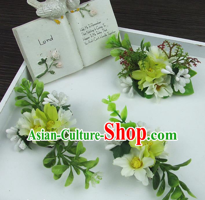 Asian China Wedding Bride Hair Accessories Yellow Flower Hair Stick Baroque Headwear for Women