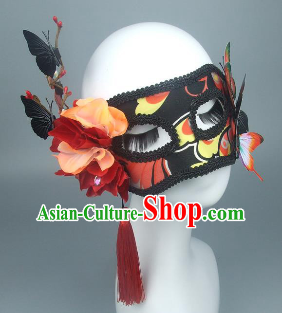 Asian China Exaggerate Fancy Ball Accessories Model Show Butterfly Mask, Halloween Ceremonial Occasions Miami Deluxe Face Mask