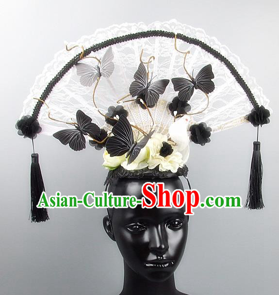 Traditional Handmade Chinese Ancient Hair Accessories, Qin Dynasty Queen Hat White Lace Headwear Hair Fascinators Tuinga for Women