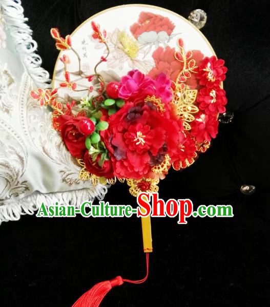 Traditional Handmade Chinese Ancient Wedding Butterfly Round Fans, Hanfu Palace Lady Bride Mandarin Fans for Women