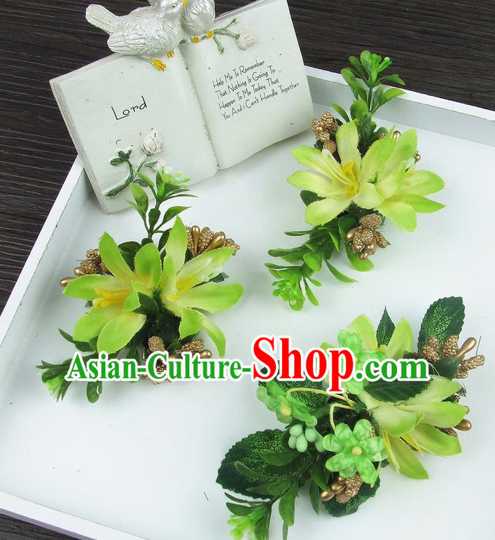 Asian China Wedding Bride Hair Accessories Pastoralism Green Flower Hair Stick Baroque Headwear for Women