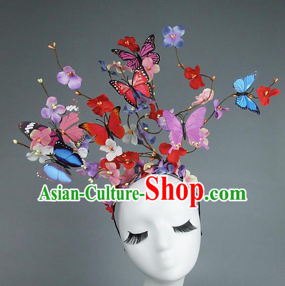 Asian China Exaggerate Hair Accessories Model Show Butterfly Headpiece, Halloween Ceremonial Occasions Miami Deluxe Headwear