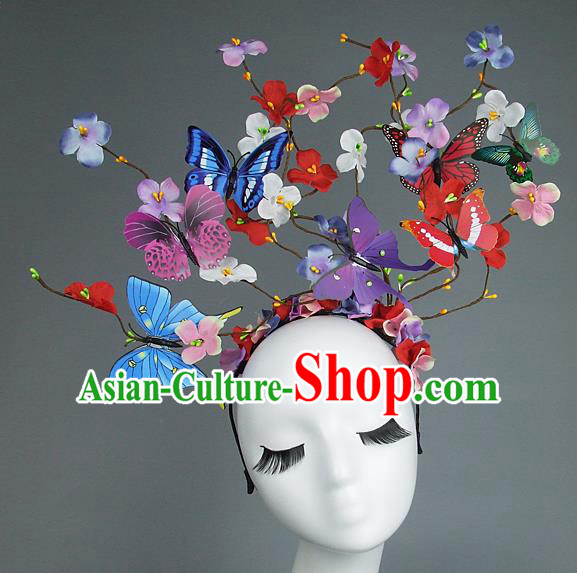 Asian China Exaggerate Hair Accessories Model Show Butterfly Headpiece, Halloween Ceremonial Occasions Miami Deluxe Headwear