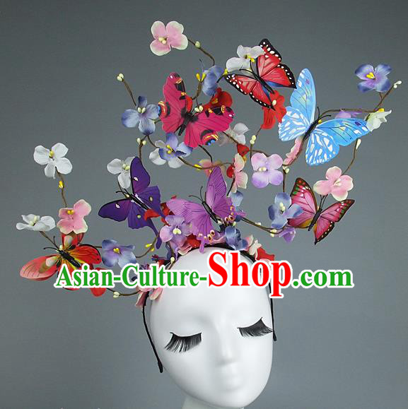 Asian China Exaggerate Hair Accessories Model Show Butterfly Headpiece, Halloween Ceremonial Occasions Miami Deluxe Headwear