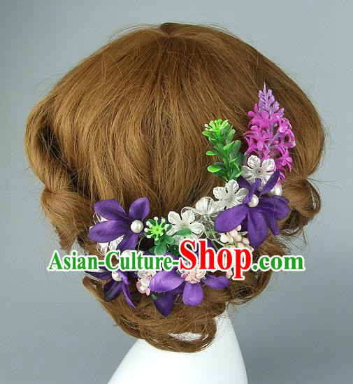 Top Grade Handmade Hair Accessories Princess Ceramics Flowers Purple Hair Clasp, Baroque Style Wedding Bride Headband for Women