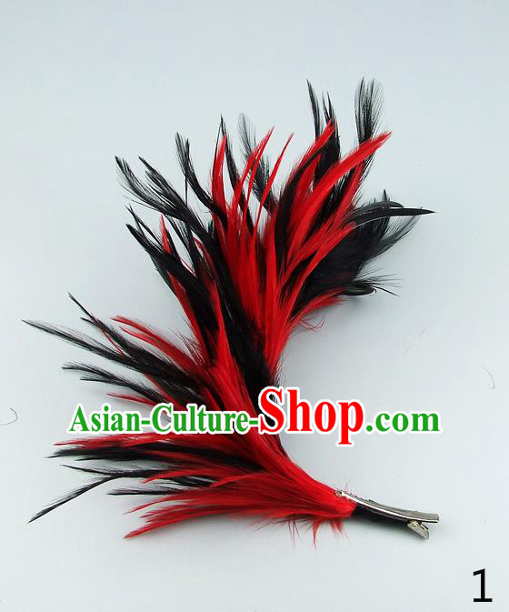 Top Grade Handmade Latin Dance Hair Accessories Red Feather Hair Claw, Baroque Style Wedding Bride Hair Stick for Women