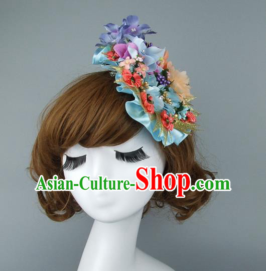 Top Grade Handmade Wedding Hair Accessories Model Show Flowers Hair Stick, Baroque Style Bride Deluxe Headwear for Women