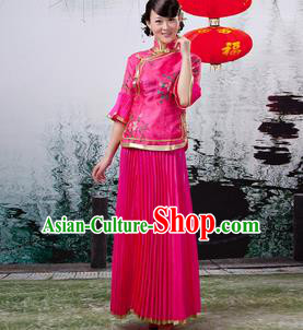 Traditional Ancient Chinese Manchu Nobility Lady Rosy Xiuhe Suit Costume, Asian Chinese Qing Dynasty Embroidered Dress Clothing for Women