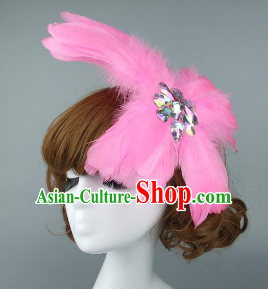 Top Grade Handmade Halloween Hair Accessories Model Show Pink Feather Hair Stick, Baroque Style Deluxe Headwear for Women