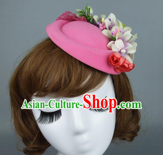 Top Grade Handmade Fancy Ball Hair Accessories Model Show Pink Top Hat, Baroque Style Deluxe Headwear for Women