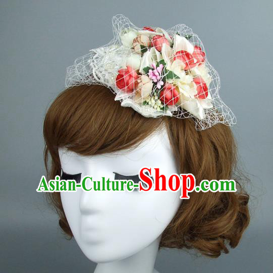 Top Grade Handmade Fancy Ball Hair Accessories Model Show Flowers Veil Headdress, Baroque Style Deluxe Headwear for Women