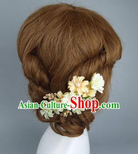 Top Grade Handmade Wedding Hair Accessories Yellow Flowers Hair Clasp, Baroque Style Bride Headwear for Women