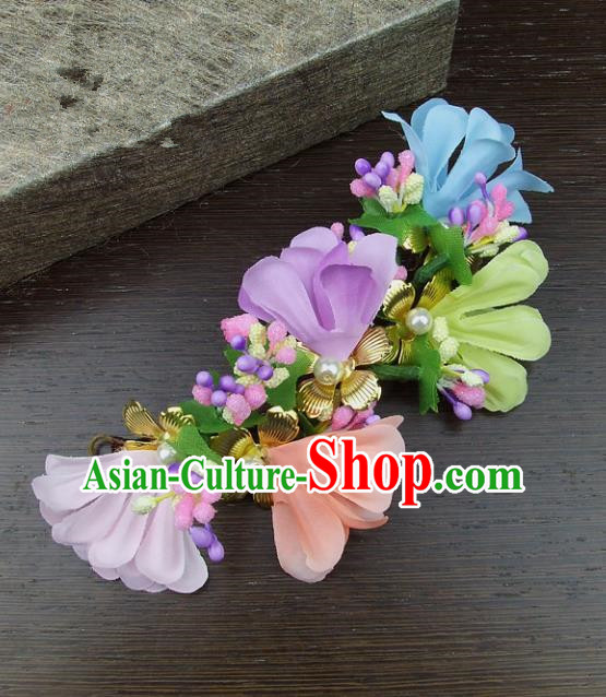 Top Grade Handmade Wedding Hair Accessories Colorful Headdress Silk Flowers Hair Stick, Baroque Style Bride Headwear for Women