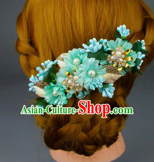 Top Grade Handmade Wedding Hair Accessories Green Silk Flowers Pearls Hair Stick, Baroque Style Bride Headwear for Women