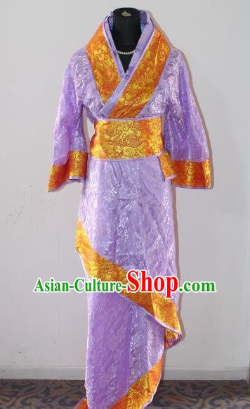 Asian China Ancient Han Dynasty Palace Lady Costume, Traditional Chinese Hanfu Embroidered Purple Curve Bottom Clothing for Women