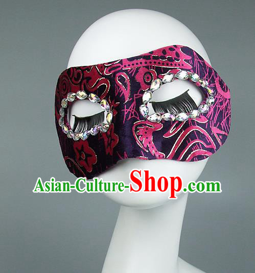 Top Grade Handmade Exaggerate Fancy Ball Model Show Crystal Pink Mask, Halloween Ceremonial Occasions Face Mask