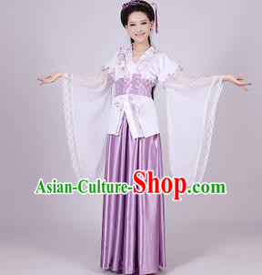 Asian China Ancient Han Dynasty Palace Lady Costume, Traditional Chinese Princess Hanfu Embroidered Purple Dress Clothing for Women