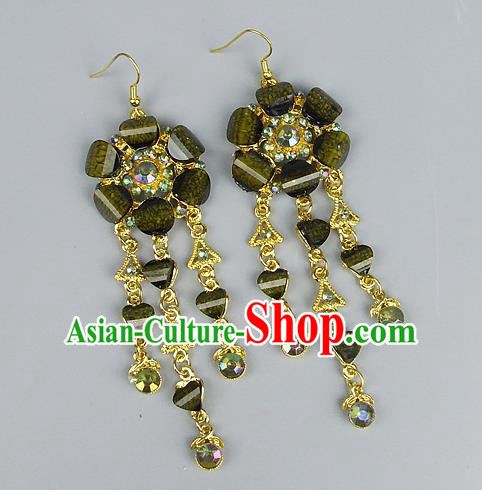 Top Grade Wedding Accessories Vintage Golden Tassel Earrings, Baroque Style Handmade Bride Green Crystal Eardrop for Women
