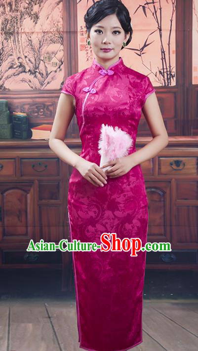Traditional Chinese National Costume Purple Wedding Qipao, China Ancient Cheongsam Silk Chirpaur Dress for Women