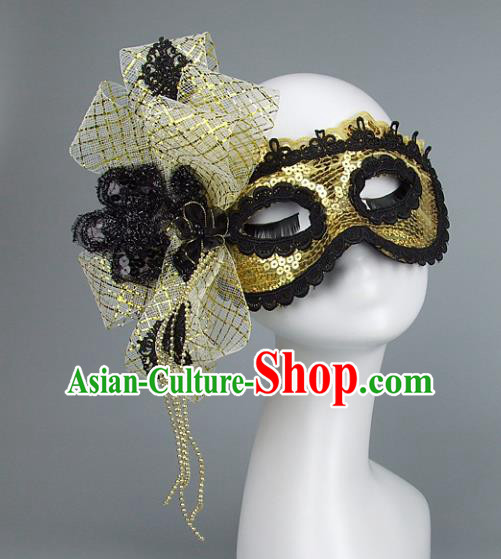 Top Grade Handmade Exaggerate Fancy Ball Accessories Golden Mask, Halloween Model Show Ceremonial Occasions Face Mask