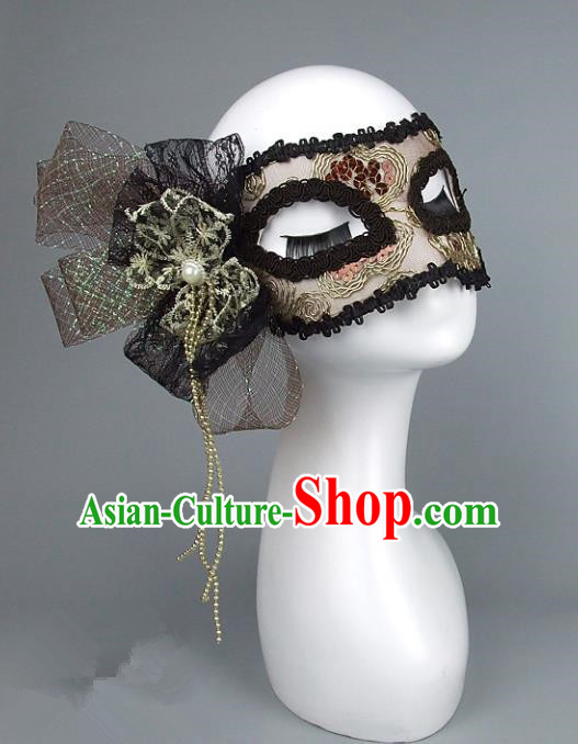 Top Grade Handmade Exaggerate Fancy Ball Accessories Black Lace Mask, Halloween Model Show Ceremonial Occasions Face Mask