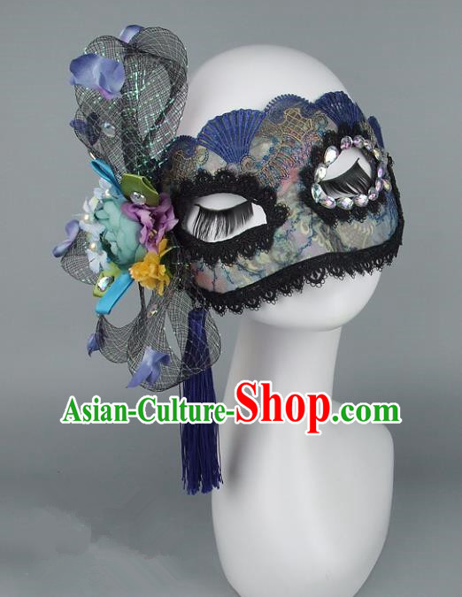 Top Grade Handmade Exaggerate Fancy Ball Accessories Purple Mask, Halloween Model Show Ceremonial Occasions Face Mask