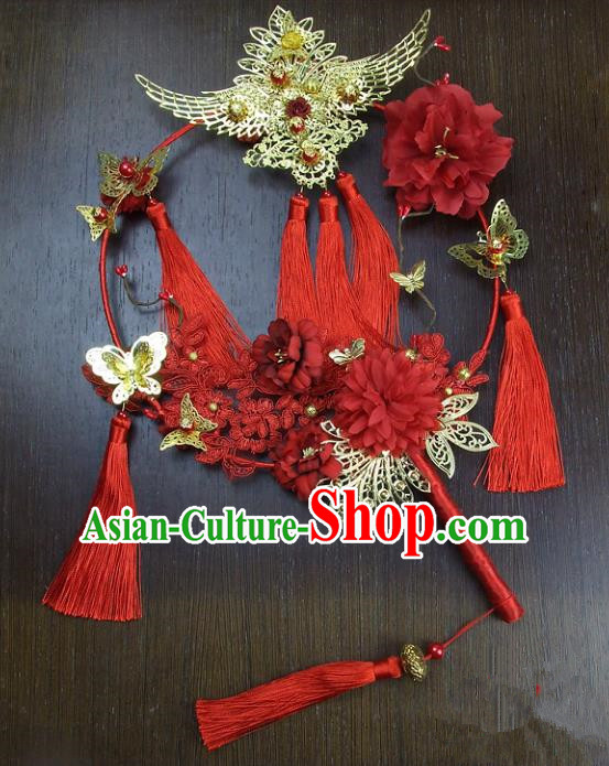 Traditional Handmade Chinese Ancient Wedding Xiuhe Suit Round Fans, Hanfu Palace Lady Bride Mandarin Fans for Women