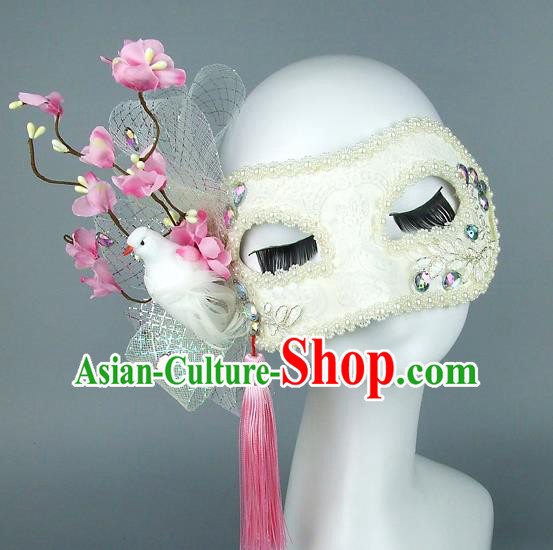 Top Grade Handmade Exaggerate Fancy Ball Accessories Pink Flowers Pigeon Mask, Halloween Model Show Ceremonial Occasions Face Mask