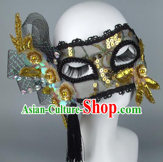 Top Grade Handmade Exaggerate Fancy Ball Accessories Golden Paillette Mask, Halloween Model Show Ceremonial Occasions Face Mask
